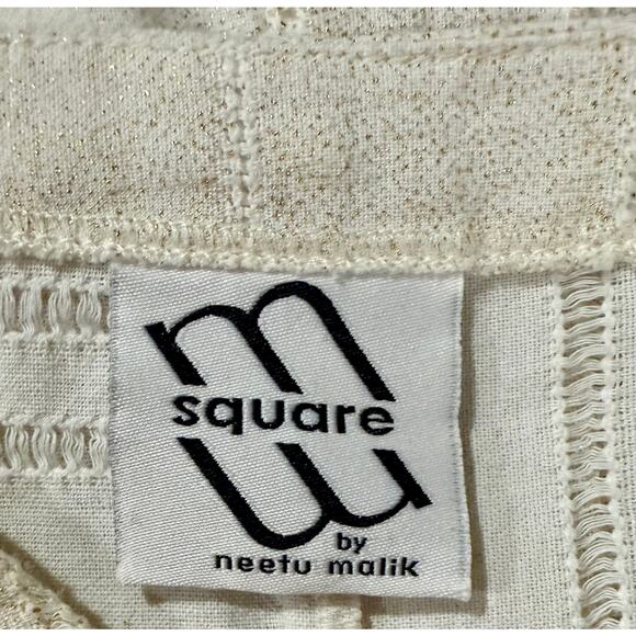 M Square By Neetu Malik Striped Metallic Top Size 2 100% Cotton V-neck Blouse - Picture 4 of 6